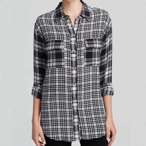 Equipment 100% Silk Black and White Femme Highway Plaid Button-Up Shirt Size M